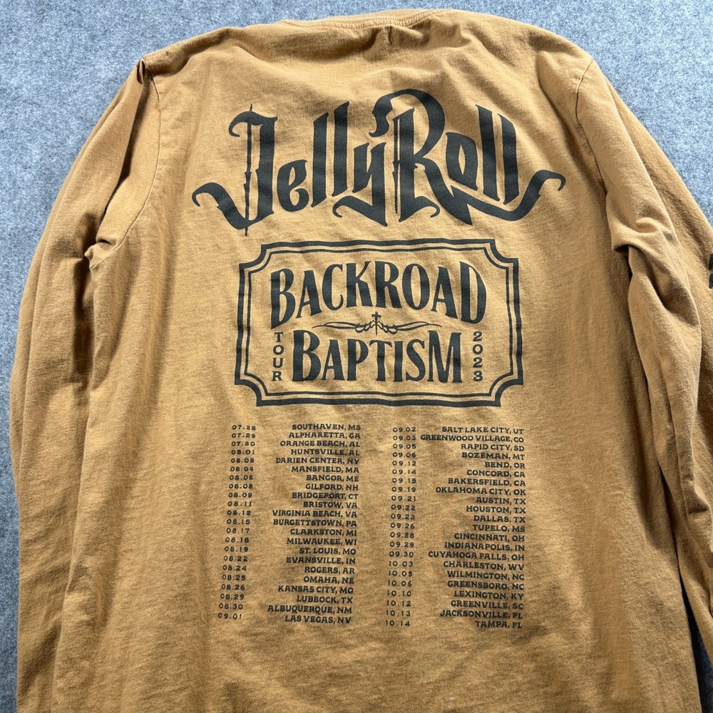 Jelly Roll Backroad Baptism Tour 2023 Shirt M Tan Long Sleeve Graphic Tee